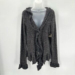 Madison Cardigan Ruffle Front Sweater Womens L Black Gray Marled 2-hook Unworn